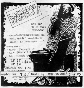 Advert for Barabbas records,  Maximum RocknRoll, July 1985, No. 26