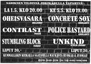 Oheisvasara, Concrete Sox, Police Bastard, Contrast, and more in Finland